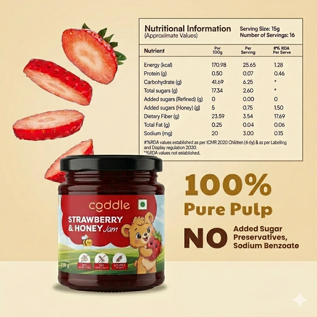 Coddle Strawberry & Honey Jam | Natural Sweetness | No Preservatives
