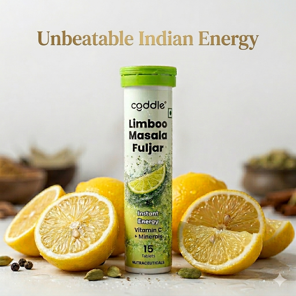Coddle Limboo Masala Fuljar Effervescent Tablets, Instant Energy Drink with Vitamin C & Minerals, Zero Sugar, Zero Caffeine Hydration Tablets, Lemon Masala Fizzy Drink Mix, 15 Tablets Pack of 1