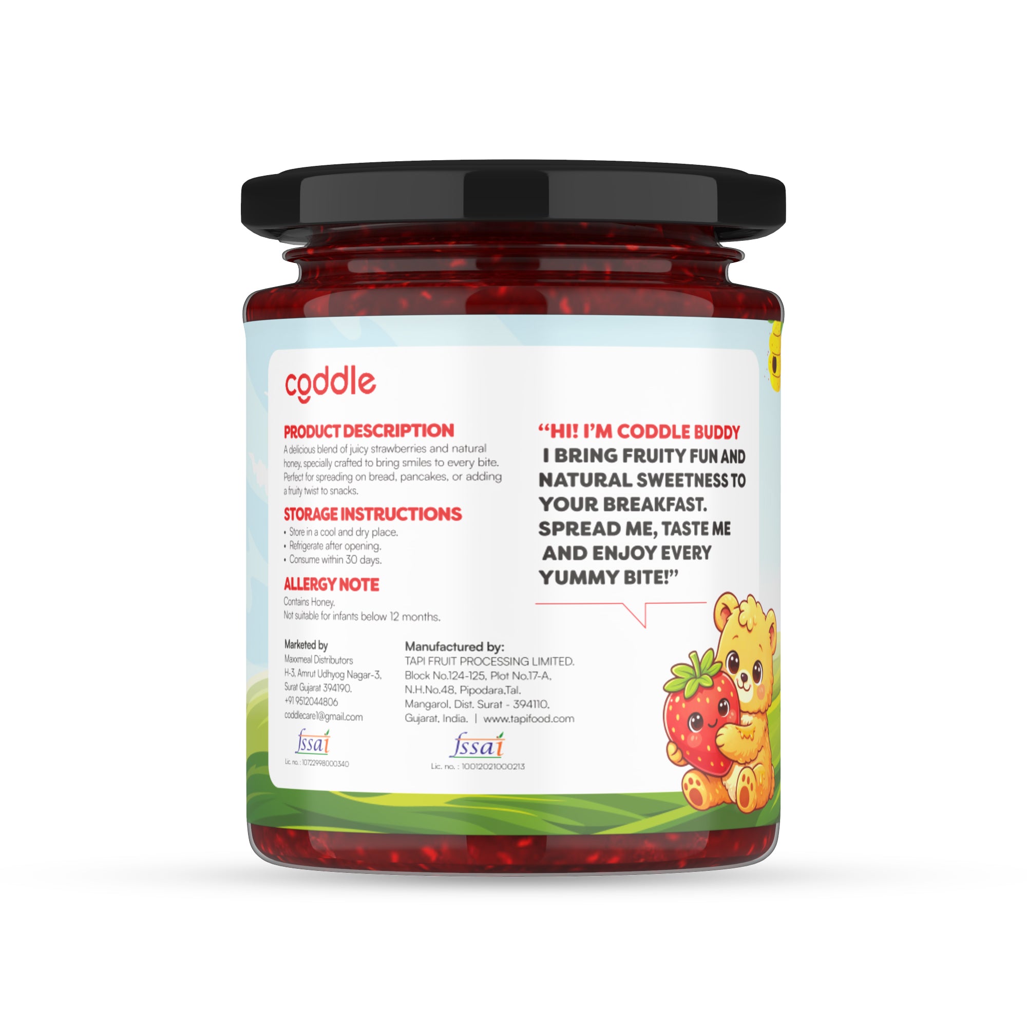 Coddle Strawberry & Honey Jam | Natural Sweetness | No Preservatives